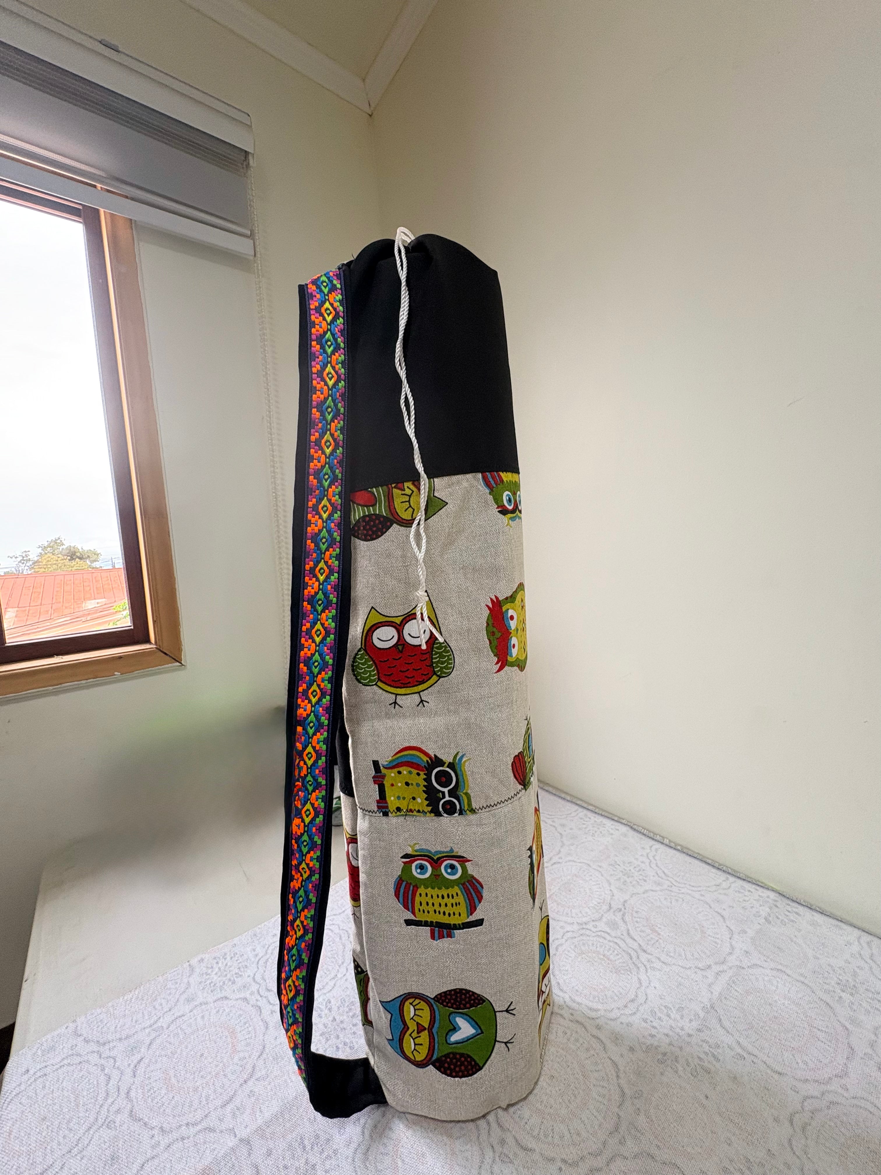 Bolso artesanal para yoga PortMat diseño búho bohemio - hecho a mano en Chile por Taller Küyen